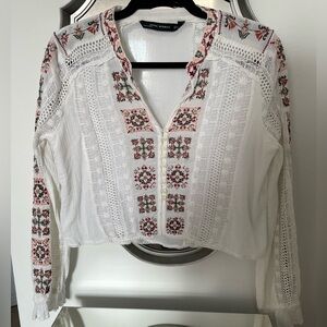 Zara Floral Embroidered Blouse - White and Red